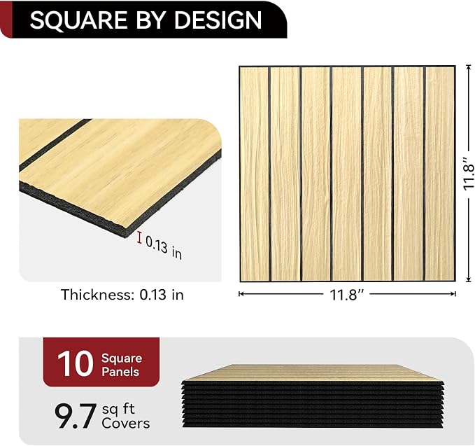 CUCOS Wood Slat Wall Panels Peel and Stick 12"x12" | Self Adhesive PVC Wall Panels for Accent Wall, Waterproof Wall Decor for Living Room Bedroom Office, Light Brown - Image 3