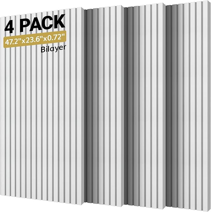 TONOR Dual-Layer Thickened Acoustic Wall Panels-4 Pack 47.2"x23.6"x0.72" | Self Adhesive High Density Sound Proof Panels for Walls, Peel and Stick Wall Panels for Interior Wall Decor, White by TONOR