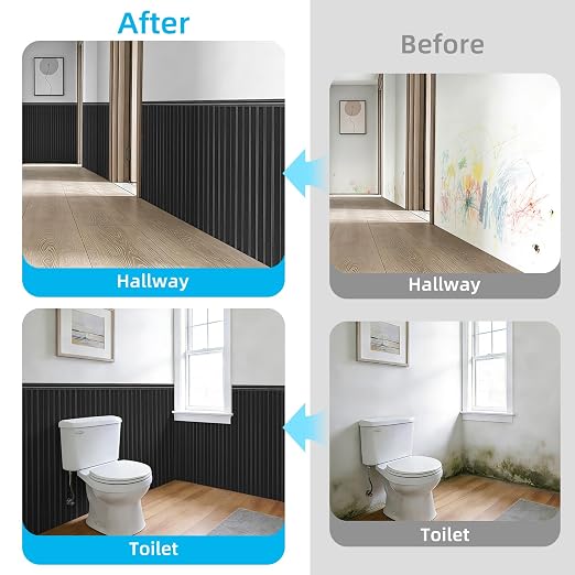 Art3d Beadboard Wainscoting Wall Panel Kit, 37.8 x 9.84 Inch, Matte Black | 12-Piece Panels + 4 Edge Trims, 31 Sq.Ft. Coverage, Lightweight, Water-Resistant, Easy to Trim, for Living Room, Bedroom - Image 3