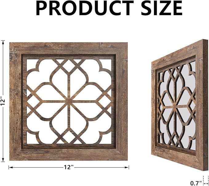 Boho Wall Mirror Decor, Set of 2 Rustic Farmhouse Mirror 12x12 Inch, Square Shatterproof Vintage Style Mirrors for Wall, Small Decorative Mirrors for Living Room, Bedroom，Maroon - Image 4