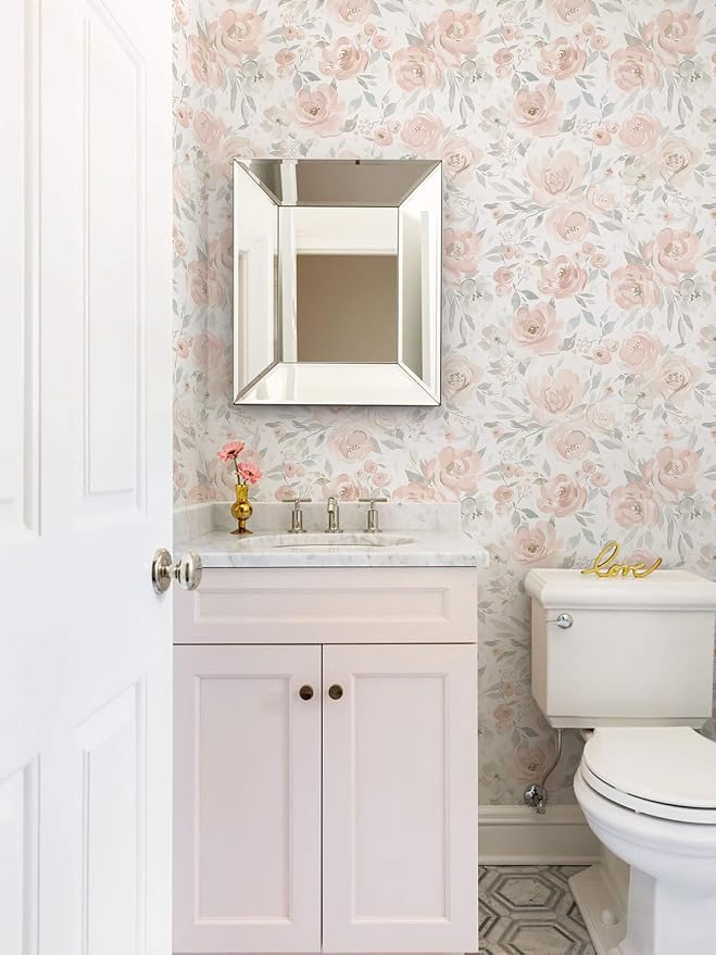 Ismoon Pink Floral Peel Stick Wallpaper Boho Watercolor Stick on Wall Paper | 17.3x196in Watercolor Contact Paper for Cabinet Removable Self Adhesive Vinyl Wallpaper for Girl Bedroom Accent Wall Decor - Image 7