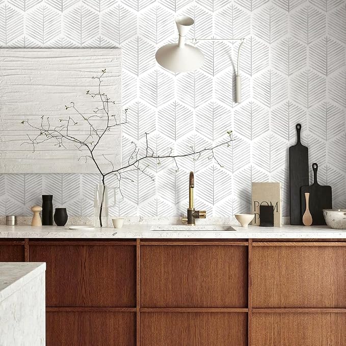 MelunMer Modern Peel and Stick Wallpaper Boho Contact Paper 17.3''×512'' | Grey and White Self Adhesive Removable Wallpaper for Bedroom/Bathroom Waterproof Geometric Contact Paper for Cabinets, Drawer - Image 3
