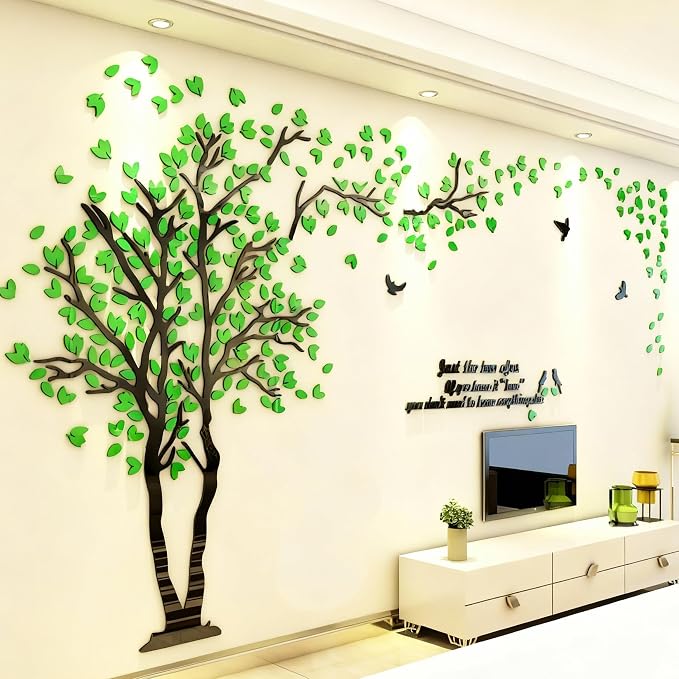 Family Tree Wall Decor Decals - DIY 3D Tree of Life Wall Art Large Decal Stickers Silver Decor Living Room Mural for Bedroom Hallway Home TV Background (Green Left,XL-158X79in) - Image 7