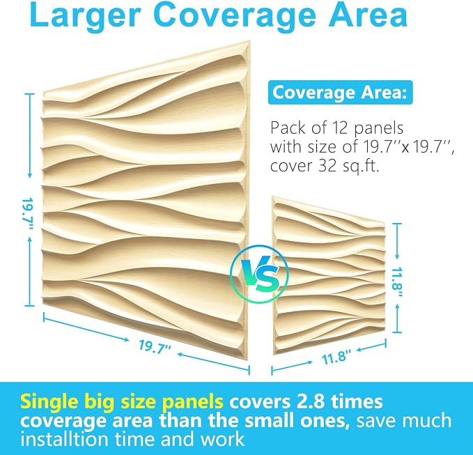 STICKGOO Wave 3D Wall Panels, Light Oak, 19.7''x19.7'', Pack of 12 | PVC Accent Wall Panels for Interior Wall Decor, Living Room, Bedroom Hotel Office, Cover 32.4 Sq.Ft - Image 6