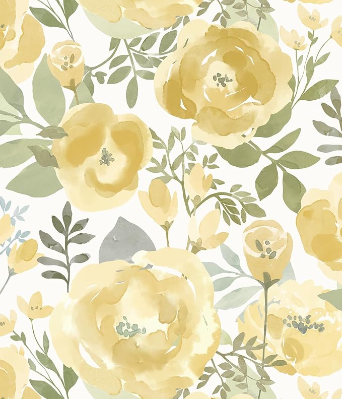 Orainege Peel and Stick Wallpaper Floral Wallpaper for Bedroom Yellow | 16.9inx118.1in Self Adhesive Wallpaper Contact Paper Decorative Wall Paper for Living Room Bathroom Decor Vinyl Removable by Orainege