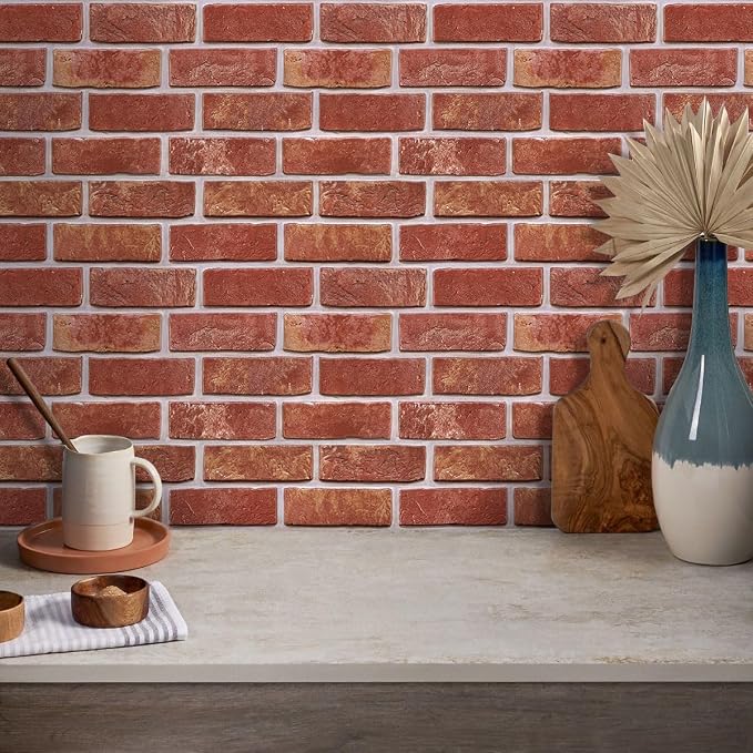 COMSTICKC 3D Peel and Stick Faux Brick Wall Panels for Quick DIY Wall Decor | Red, 10 Pcs 11.8" x 11.8", Not Real Brick, Small Size Brick, Lightweight Thin PVC Decorative Wall Sticker, Cover 9.7 sq ft - Image 6