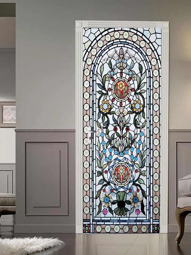 artfanke 3D Stained Glass Door Sticker Peel and Stick 30.3"x78.7"- Self-Adhesive Door Murals Wallpaper Decal for Living Room Bedroom Decor(2 Sheets/Set) - Image 2