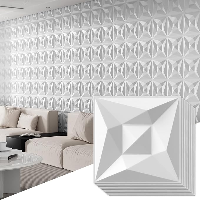 40 PCS 3D Wall Panels for Interior Décor White 11.8"*11.8" Wall Covering Panels，PVC Textured 3D Tile for Living Room，Bedroom DIY Interior Wall Décor by Umedol