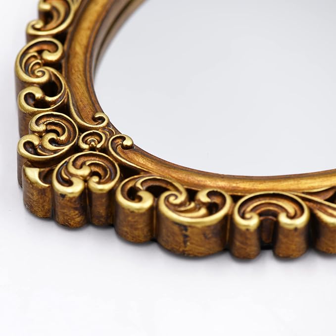 OIGUMR Oval Smallest Wall Mirror Resin Frame Size：12 x 8.3 inch Mirror Vintage Hanging Mirrors for Bedroom Living-Room Dresser Decor Gold - Image 5