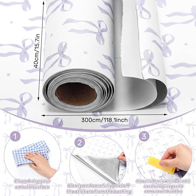 Drydiet Purple Bow Wallpaper Peel and Stick Contact Paper 15.8 x 118.1 | Self Adhesive, Purple Coquette Design, Easy Apply Remove, Wall Sticker for Home Locker Dorm Classroom Living Room Decor - Image 3