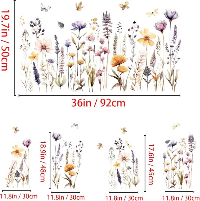 Wildflower Wall Decals Wall Decor Boho Flower Stickers, Dandelion Grass Wall Art Murals, 3D Flower Pattern Self-Adhesive Wall Stickers for Girls Bedroom Living Room Nursery Decor - Image 2
