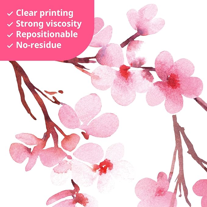 DECOWALL Pink Cherry Blossom Wall Decals Stickers for Home (DS12-2003P1903) | Watercolor branches with falling petals; peel and stick removable floral decor for bedroom, nursery, TV background and office - Image 4