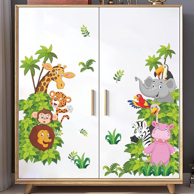 Supzone Jungle Animal Wall Stickers Cartoon Animal Wall Decal Elephant Lion Zebra Wall Art Sticker for Kids Baby Nursery Bedroom Playroom Living Room Wall Decor - Image 3