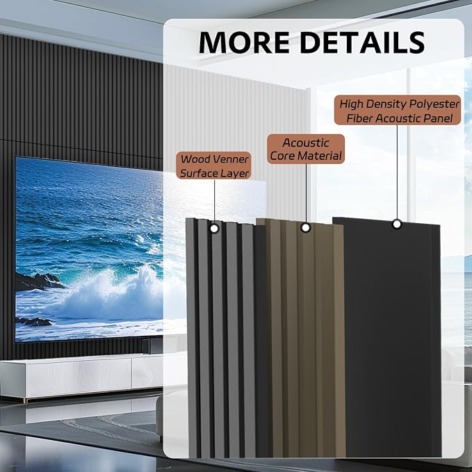 RITOLLO 4 Pack Wood Panels for Wall - 47.2"×23.6" Wood Slat Acoustic Panels for Wall, Soundproof Panels, 3D Fluted Panels for Interior Wall Decor (Matte Black) - Image 3