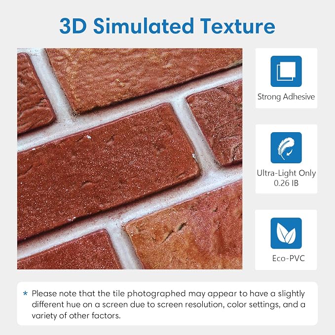 COMSTICKC 3D Faux Brick Wall Panels Peel and Stick Decorative Tiles Sticker | Red, 12 Pcs 22.8" x 11.8", Not Real Brick, Ultra-Light Thin PVC Fake Brick Backsplsh for DIY Wall Makeover, Cover 22.48 sq ft - Image 3