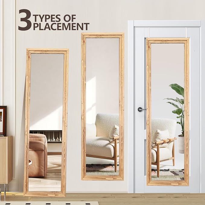 50"x16" Door Mirror, Rustic Full Length Mirror, Over The Door Hanging Mirrors Full Length, Wooden Hanging Mirrors for Bedroom, Bathroom, Oak Color - Image 4
