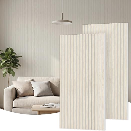 TONOR Wood Wall Panels for Interior Wall Decor, 2 Pack 47.2" x 23.6"(15.47ft²) Wood Slat Aacoustic Panels, Soundproof Wall Panels for Noise Cancelling and Decoration, Living Room, Office, White Oak by TONOR