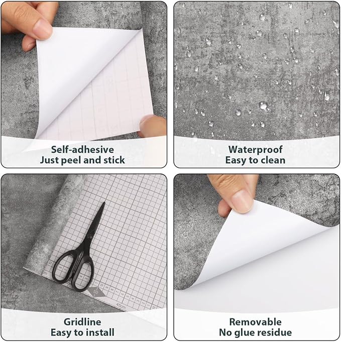 Arthome Concrete Gray Peel and Stick Wallpaper 24.8"x200" | Covers 34.4 sq ft,Decorative Vinyl Film for Countertop,Cabinets,Shelf,Drawer Liner,Easy to Clean Removable Wall Covering - Image 7
