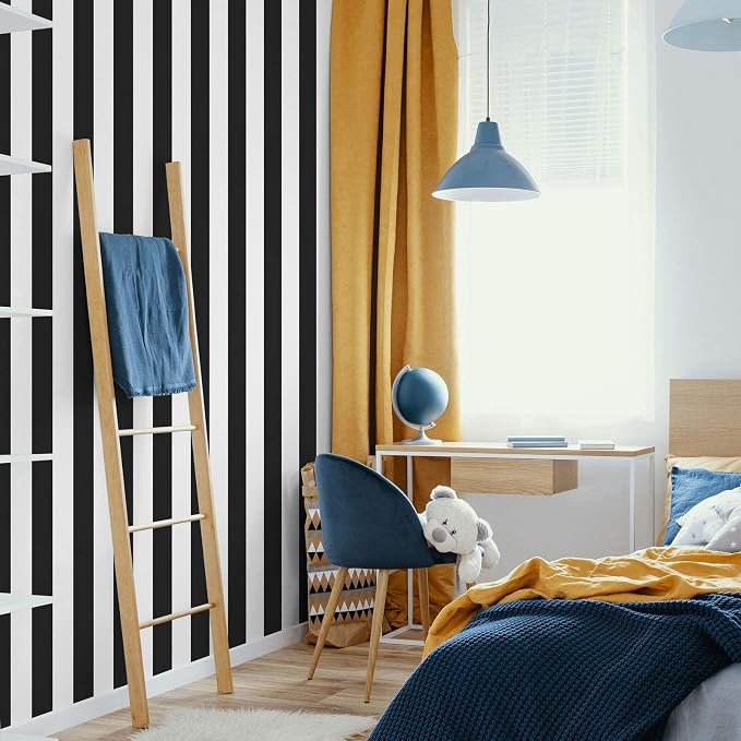 Guvana 197"x17.7" Black and White Stripe Contact Paper Peel and Stick Wallpaper Self-Adhesive Wallpaper Removable Contact Paper Modern for Living Room Bedroom Countertop Shelf Drawer Decor - Image 2