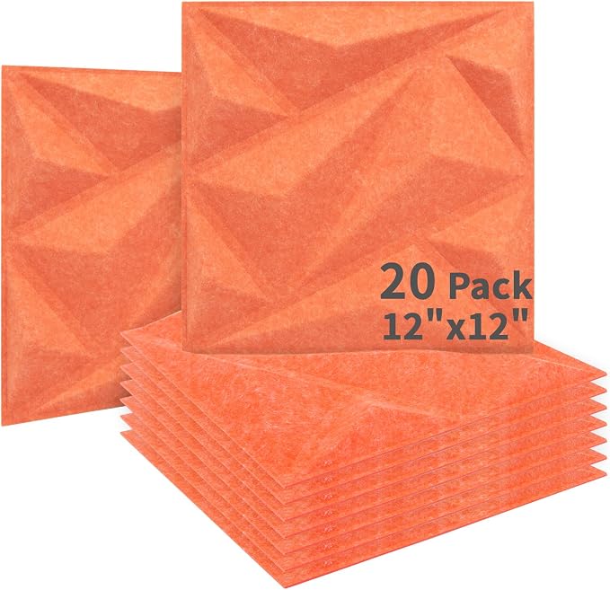 Art3dwallpanels Acoustic Panels, Orange Red, 20 Pack, 12" X 12" | Soundproof Wall Panels, Sound Dampening Panels, 3D Wall Panels, Sound Absorbing Panels, Without Tape by Art3dwallpanels