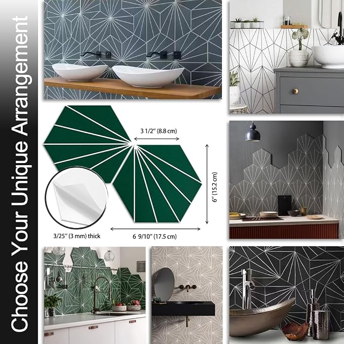 AULIGET Flower Vintage Hexagon Tile Peel and Stick Backsplash, 6"x7" Self Adhesive Wall Tiles in Green (Pack of 45) - Image 7