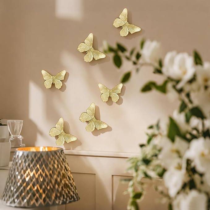 GUSFREUD 3D Butterfly Wall Decor Set – Resin Wall Decor for Living Room, Bedroom, Bathroom, Dining Room, Outdoor and Gallery Walls - Antique Gold - Set of 3 - Image 6