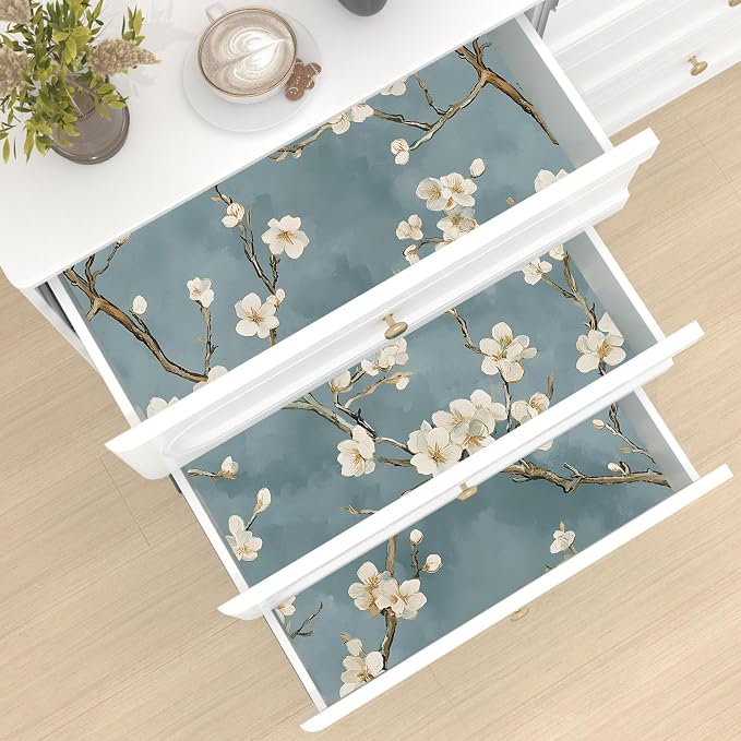 Laatse Vintage Blue White Floral Wallpaper Peel and Stick 17.5''x118'' | Self Adhesive/Removable/Waterproof/Thick Vinyl Contact Paper for Bathroom Bedroom Shelf Cabinet Drawer,Prepasted,Easy Peel - Image 4