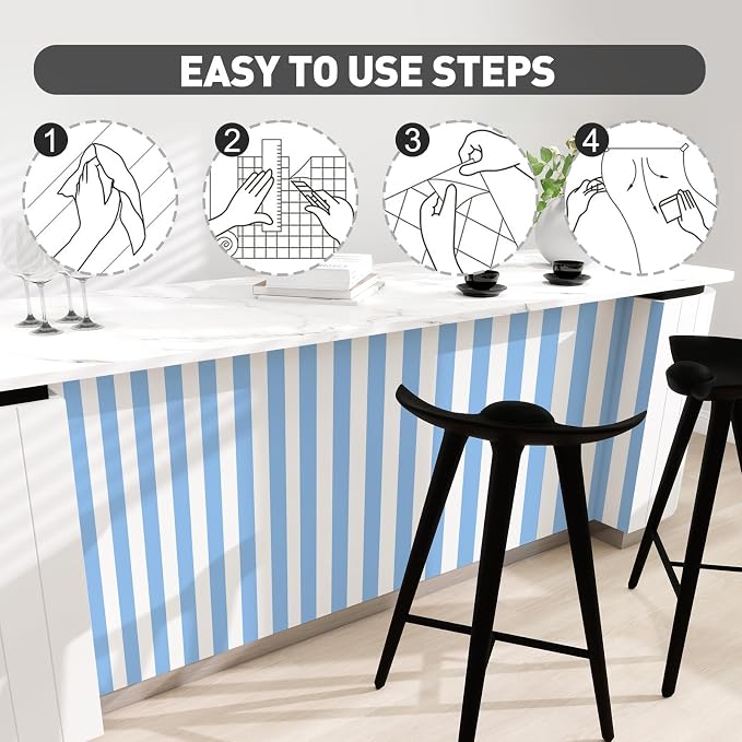 Blue and White Striped Wallpaper Peel and Stick Wallpaper Self-Adhesive Removable Waterproof Wall Paper for Walls Modern Vinyl Film 17.3”x200” - Image 5