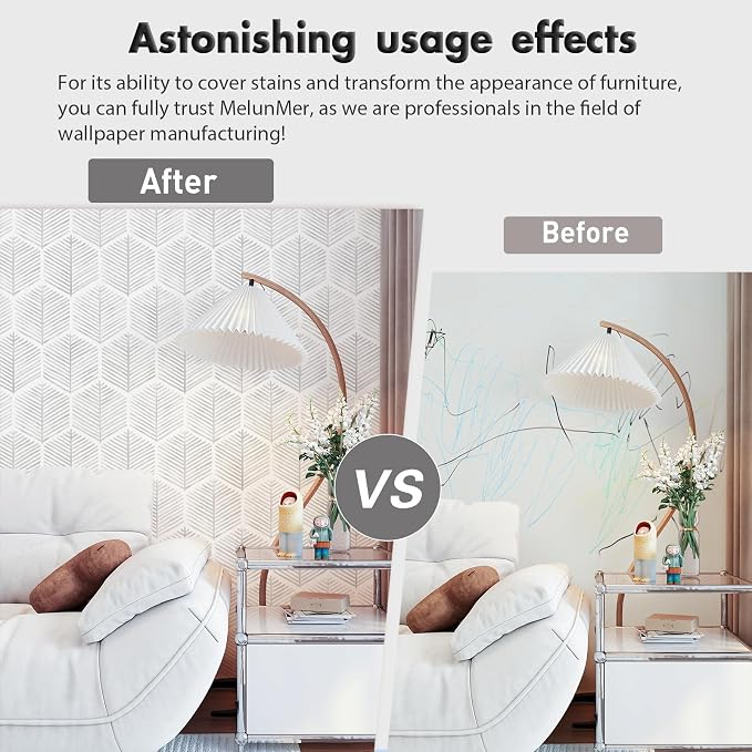 MelunMer Modern Peel and Stick Wallpaper Boho Contact Paper 17.3''×787'' | Grey and White Self Adhesive Removable Wallpaper for Bedroom/Bathroom Waterproof Geometric Contact Paper for Cabinets, Drawer - Image 3