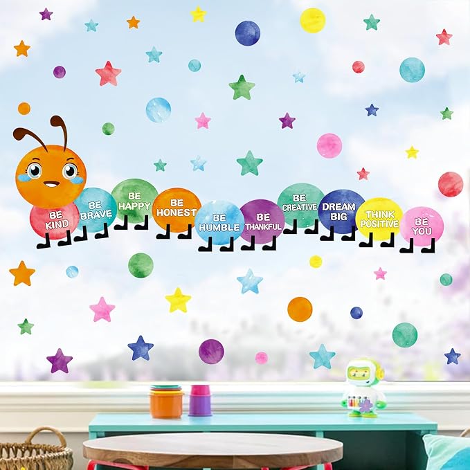 Watercolor Inspirational Wall Sticker, Multicolor Polka Dot Star Wall decal, Removable Motivational Quote Be Kind Be Happy Wall Art for Playroom Classroom Nursery Preschool Daycare Decoration - Image 4