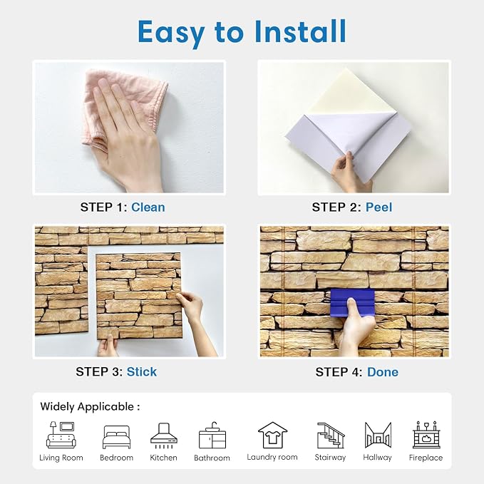COMSTICKC 3D Peel and Stick Faux Stone Wall Panels for Quick DIY Wall Decor | Brown, 10 Pcs 11.8" x 11.8", Not Real Stone, Lightweight Thin PVC Decorative Tiles Wall Sticker Wallpaper, Cover 9.7 sq ft - Image 8