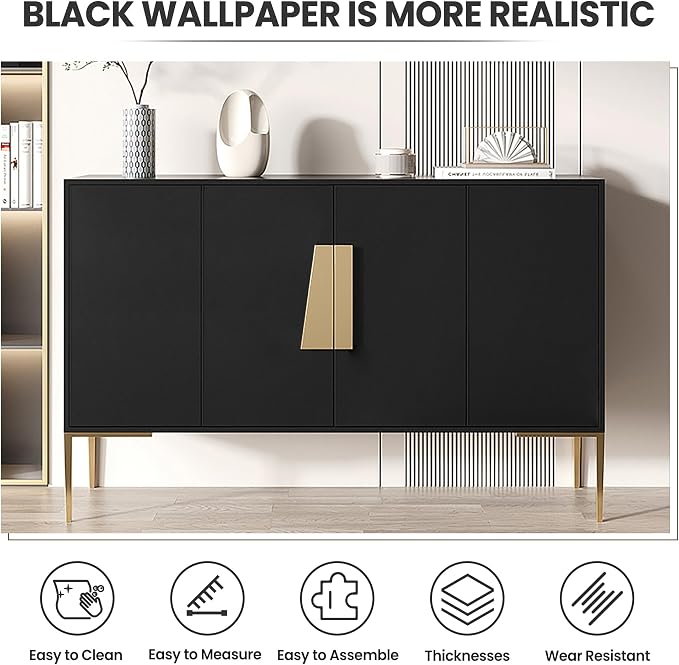 Peel and Stick Wallpaper Black Contact Paper for Cabinets and Drawers | 15.7" x 118" Removable Wall Paper Self Adhesive Vinyl Film Roll Easy to Apply Bathroom Home Decor Counter Top Covers - Image 4