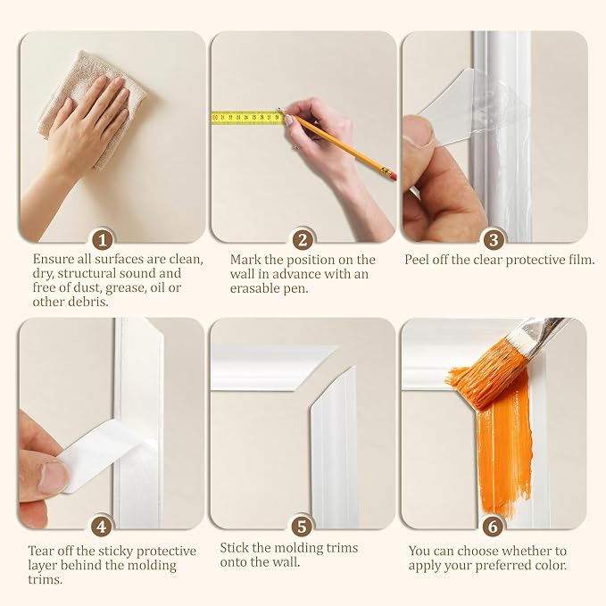 Wainscoting Panels Peel and Stick 3 Set Wall Molding Kit Premade Décor | Self Adhesive Backing, 3D Textured Surface, No Nails or Drilling, Easy DIY Assembly, for Living Room Bedroom Indoor Space - Image 9