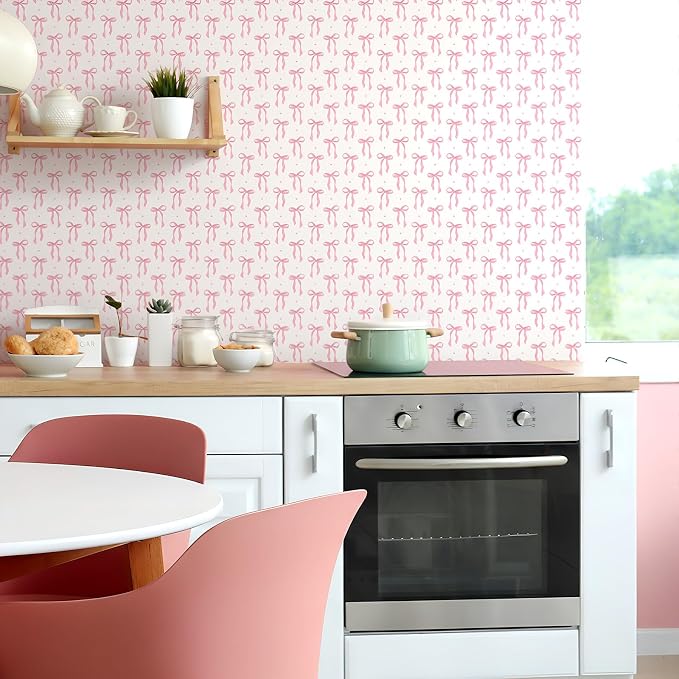 Drydiet Pink Bow Wallpaper Peel and Stick Contact Paper 11.8 x 78.7 | Self Adhesive, Pink Bow Coquette Design, Easy Apply Remove, Wall Sticker for Home Locker Dorm Classroom Living Room Decor - Image 4