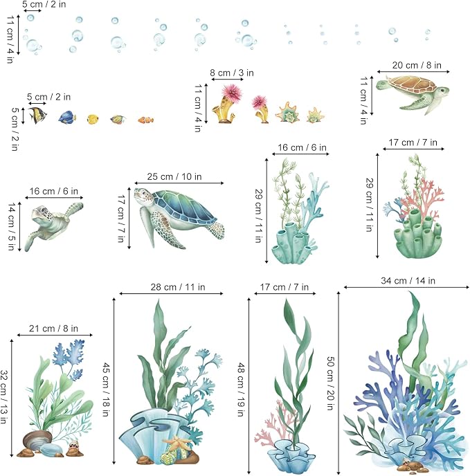 wondever Ocean Seaweed Grass Wall Decals Turtle Under The Sea Wall Stickers | Peel and Stick, Removable, Wall Art Decals, Wall Decoration, Kids Room, Bedroom Baby Nursery Bathroom Playroom Decor - Image 4