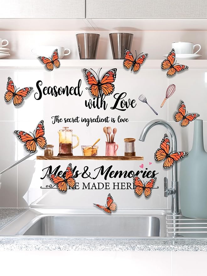 3D Butterfly Coffee Bar Wall Stickers Decal - DIY Kitchen Quotes Love Decor Peel & Stick Removable Wall Art Decoration Vinyl for Dining Room Kitchen Decor,43 cm x 48 cm - Image 3