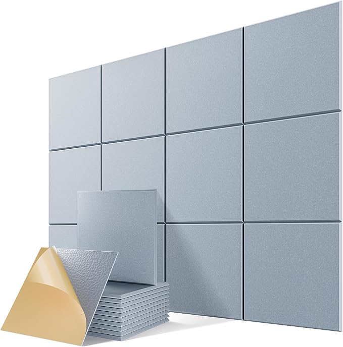 12 Pack Self-Adhesive Acoustic Panels, 12" X 12" X 0.4" High-Density Sound Proof Foam Panels for Walls, Soundproof Wall Panels for Home & Office (Smoke Gray) by Lebenforce