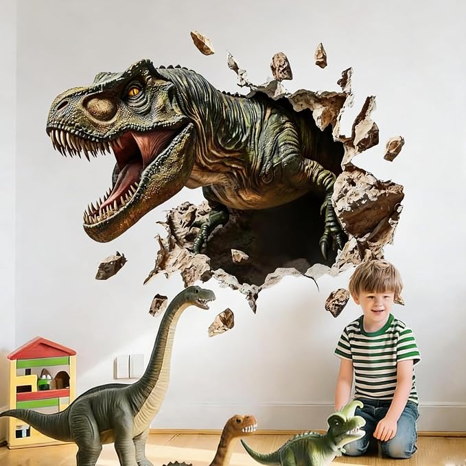 Large Dinosaur Wall Decals Dino Wall Stickers Peel and Stick Wall Art Decals for Boys Room Baby Nursery Kids Bedroom Wall Decor Art (Grey) by MLM