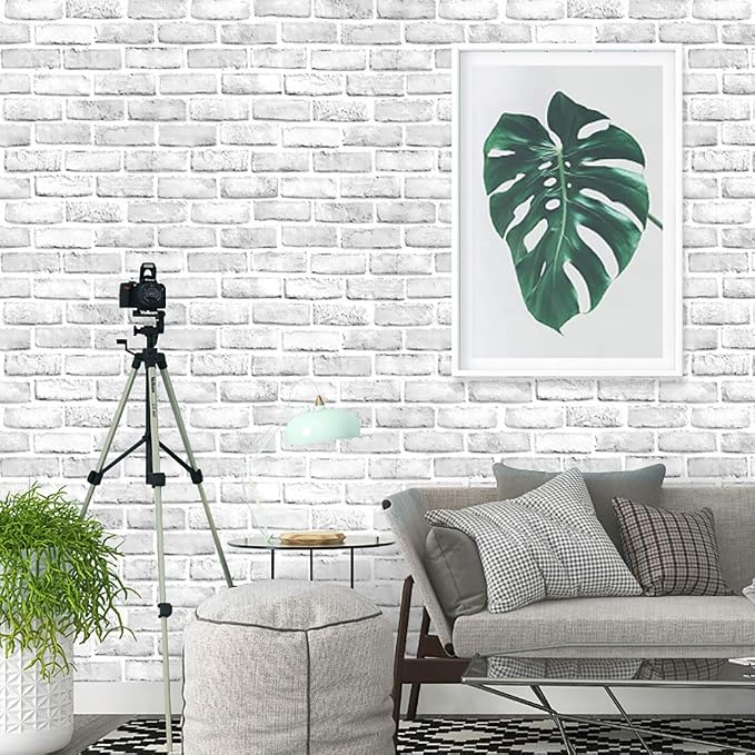 Cohoo Home White Brick Wallpaper Peel and Stick Contact Paper Faux 197”×18” | White Gray Brick Contact Paper for Walls Self Adhesive Removable Wall Covering for Kitchen, Bedroom, Fireplace & Backsplash by CohooHome
