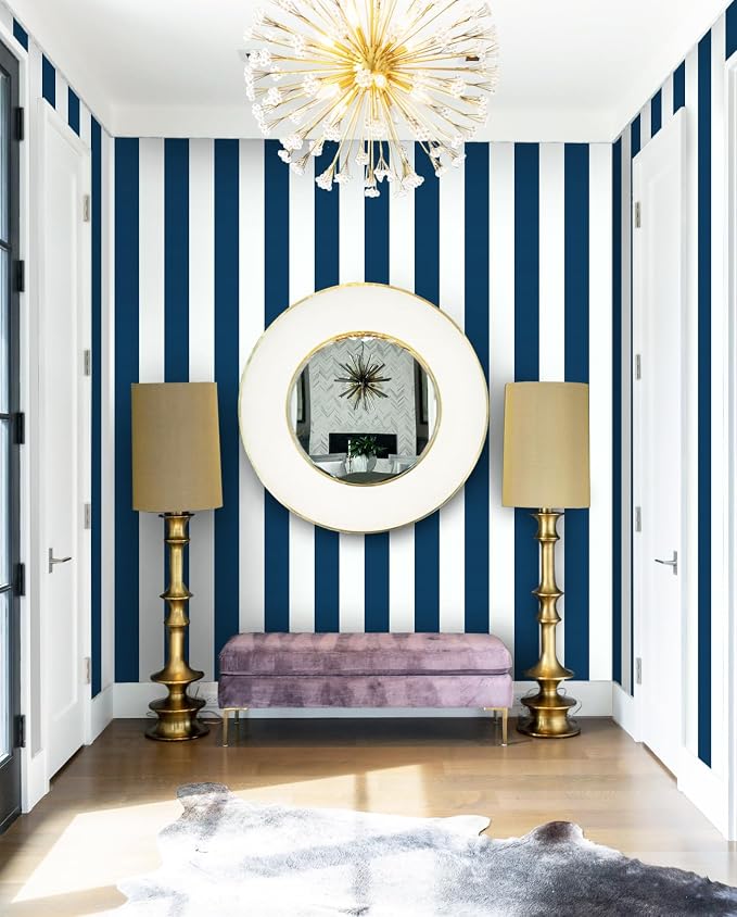 Guvana 118"x17.7" Blue and White Striped Contact Paper Navy Blue Peel and Stick Wallpaper Modern Removable Wallpaper Self-Adhesive Wall Paper for Accent Wall Countertop Shelf Drawer Decor - Image 6