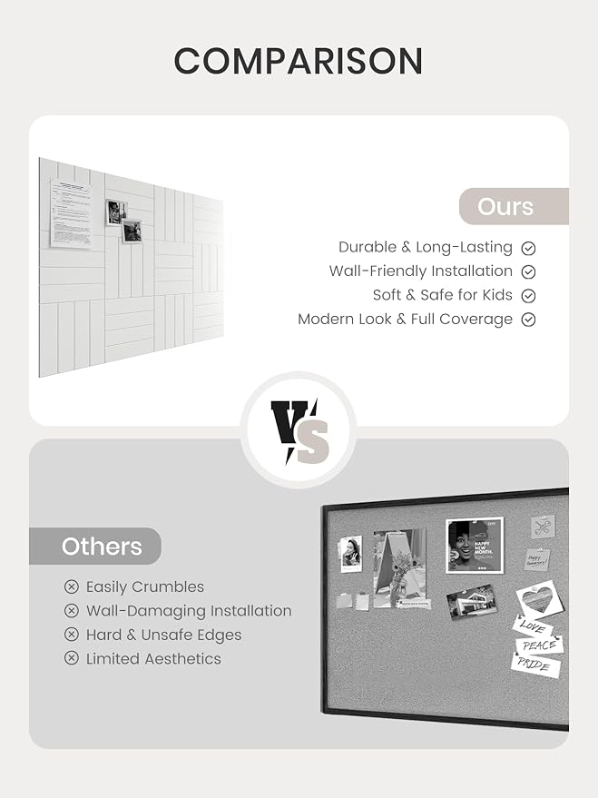 Bumusty 48"x 36" Large Felt Bulletin Board Tiles, Milky White | 12-Pack Cork Board Alternative, Wall Decor, 30 Pushpins, 60 Adhesive Tabs, Vision Board, Office, Classroom, Home, Dorm - Image 8