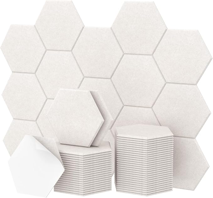 48 Pack High Density Hexagon Acoustic Panels, TONOR 12"x 10"x 0.4" Soundproof Wall Panels, Sound Absorbing Panels for Interior Wall Décor, Peel and Stick Modern for Studio, Office, Home, Beige by TONOR