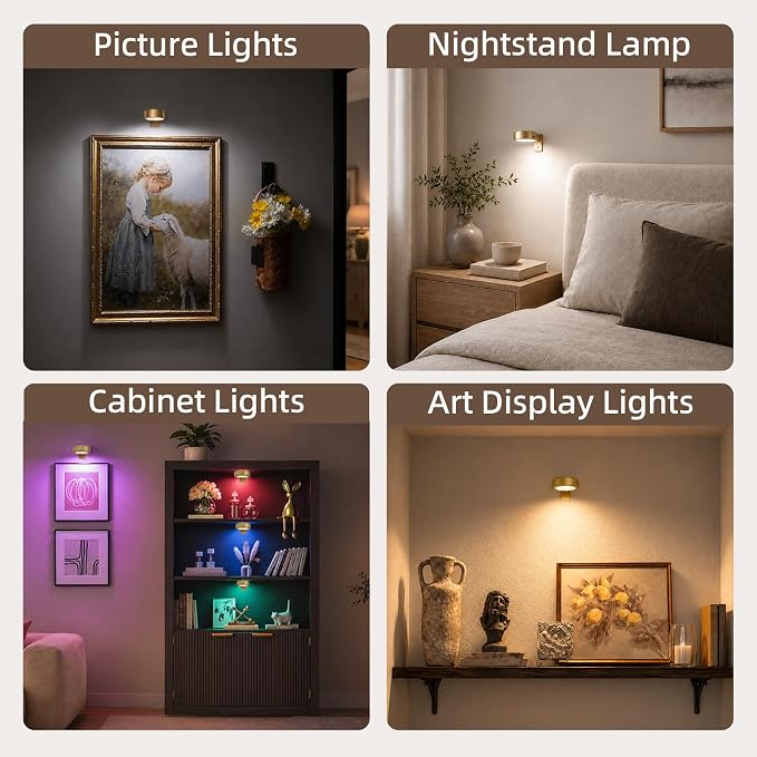 EZVALO Picture Lights for Wall, Rechargeable Battery Magnetic Poster Lights with 3 Color Temps & 12 RGB, Remote Dimmable Timer Light, Wall Decor Light for Art Display (6 Pack with Charging Station) - Image 5