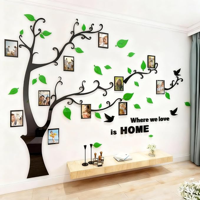 3D Tree Wall Stickers - DIY Photo Frame Tree Wall Decal Family Photo Frame Sticker Murals Wall Decor Living Room Bedroom TV Background Home Decorations (XL:109 * 79in,Green Right) by guangmu