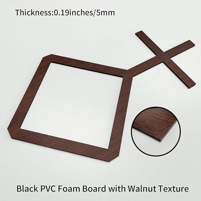 8PCS PVC Modular Decorative Fretwork Wall Panels for Living Room Lobby Bedroom, Cross Grid-Walnut Faux Walnut Wood Texture - Image 2