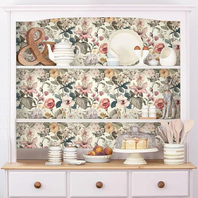 Jeweluck Vintage Floral Wallpaper Peel and Stick Wallpaper 16.9”x393.7” | Flower Contact Paper Poppy Floral Wall Paper Boho Removable Self Adhesive Wallpaper for Bedroom Drawer Liner Decorative Vinyl - Image 10