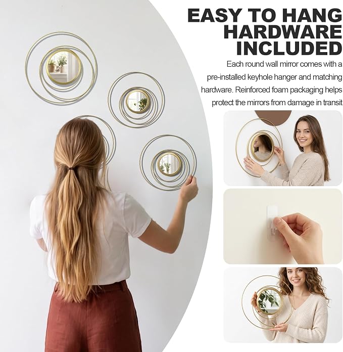 4 Piece Gold Round Wall Mirror Set Modern Metal Circles for Home Decor - Image 6