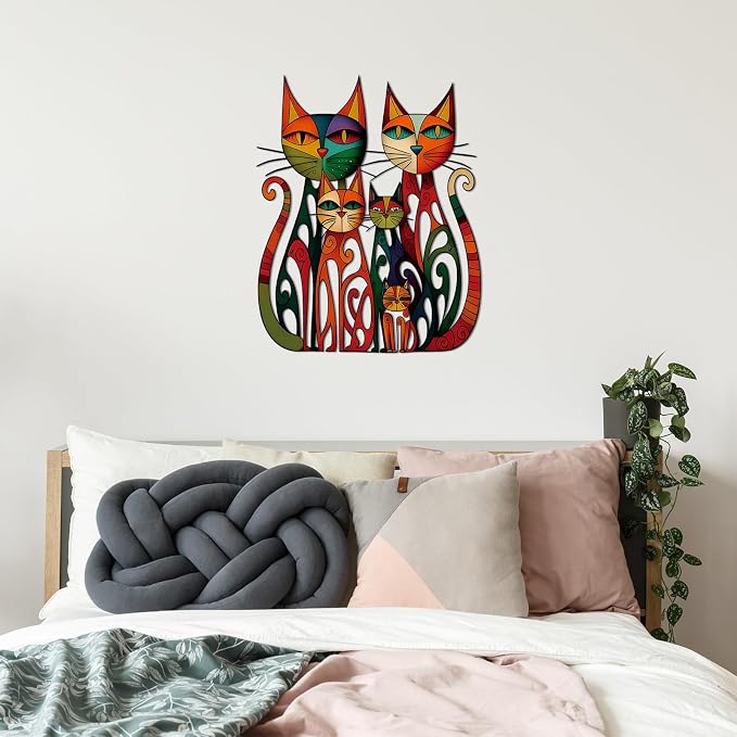 Wesiti Metal Cat Wall Art 11x11.8in Colorful Retro Iron Sculptures | Vintage-chic Geometric Feline Design, Retro Decor for Living Room Bedroom Kitchen Office, Great for Cat Lovers Home - Image 7