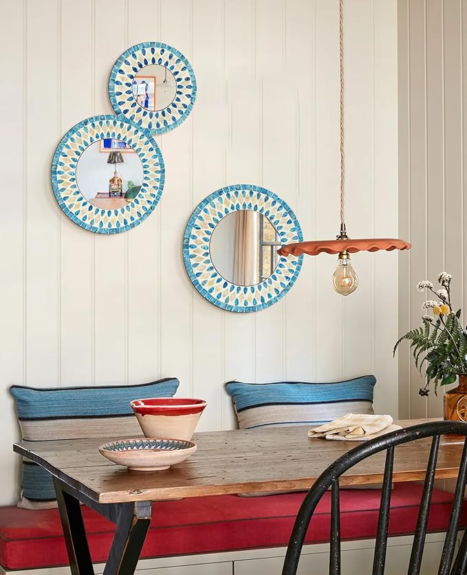 Handmade Mother of Pearl Mirror for Seasonal Holiday Wall Decor Blue - Image 4
