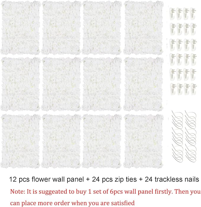 BLOSMON Flower Wall Panel Backdrop Decor, 12 Pcs, Ivory White, 24 x 16 Inch | Hydrangea Artificial Flower Backdrops, for Wedding, Party, Bridal Shower, Hanging Fake Silk Floral Panels for DIY Decor - Image 6